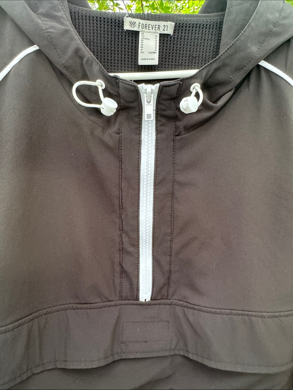 Forever 21 Black Cropped Hooded Bomber Jacket with White Trim and front pocket - Picture 3 of 8
